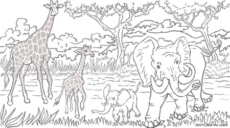 Coloring Pages of Elephant and Giraffe